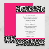 Damask Wedding Invitation met Hot Pink Kaart (Voorkant / Achterkant)