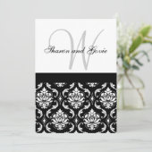 Damask Wedding Invitation Monogram & Names Back Kaart (Staand voorkant)