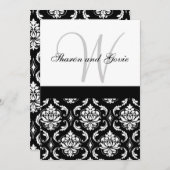 Damask Wedding Invitation Monogram & Names Back Kaart (Voorkant / Achterkant)