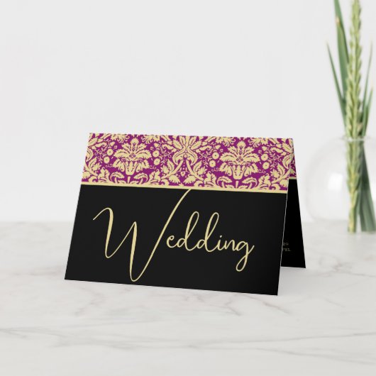 Damask Wedding Invitation Paars Cream (Voorkant)