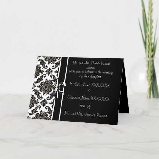 Damask Wedding Invitation - Zwart-wit (Voorkant)