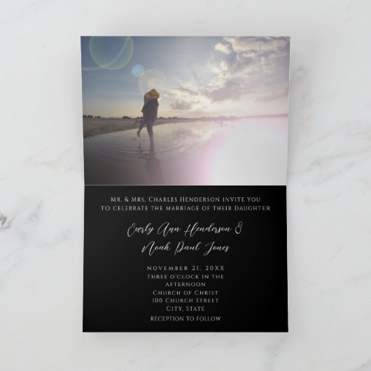 Damask Wedding Invitation - Zwart-wit (Binnen)