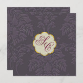Damask Wedding Invitations, eggplant Kaart (Voorkant / Achterkant)