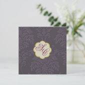 Damask Wedding Invitations, eggplant Kaart (Staand voorkant)