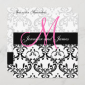 Damask Wedding Invitding Monogram Names Pink Kaart (Voorkant / Achterkant)