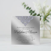 Damask Wedding Invite Sparkle Silver Lace Kaart (Staand voorkant)
