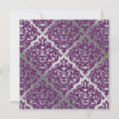 Damask Wedding Invite Sparkle Silver Paars Kaart (Achterkant)