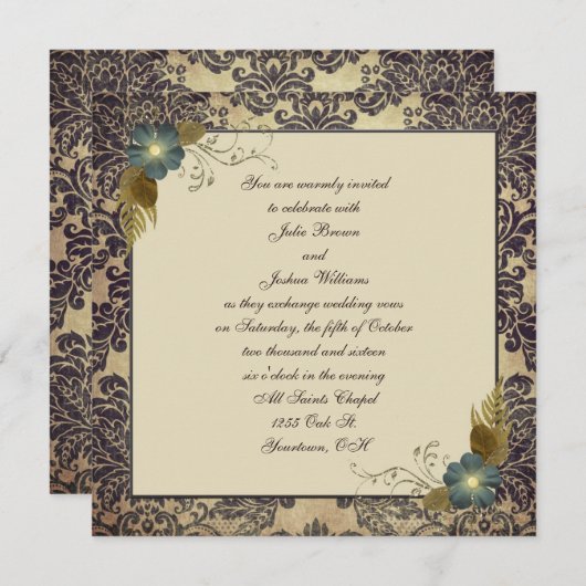 Damask Wedding Kaart (Voorkant / Achterkant)