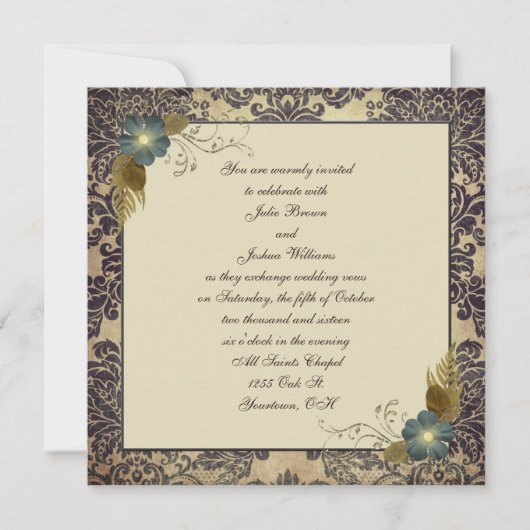 Damask Wedding Kaart (Voorkant)