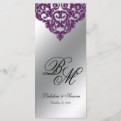 Damask Wedding Menu Kaarten Paarse Glitter Bright (Achterkant)
