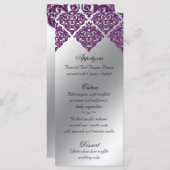 Damask Wedding Menu Kaarten Paarse Glitter Bright (Voorkant / Achterkant)