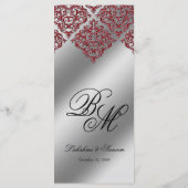 Damask Wedding Menu Kaarten Red Sparkle Xmas (Achterkant)