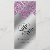 Damask Wedding Menu Kaarten Sparkle Pink (Achterkant)