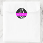 Damask Wedding Monogram in Black en Fuchsia Ronde Sticker (Tas)