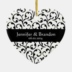 Damask Wedding Ornament Black and White Swirl