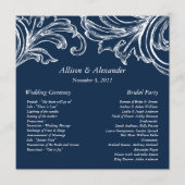  Damask Wedding Program Navy Blue & White Programma (Voorkant)
