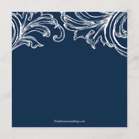  Damask Wedding Program Navy Blue & White Programma (Achterkant)