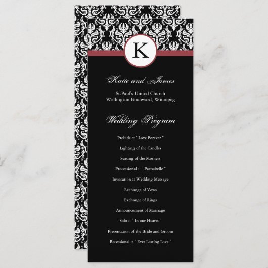 Damask Wedding Program Programma (Voorkant / Achterkant)