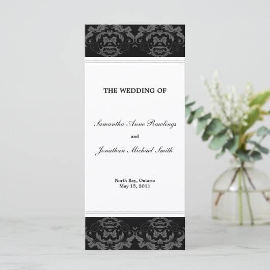 Damask Wedding Program - Zwart-wit bruiloft Programma (Staand voorkant)