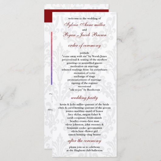 Damask Wedding programma (Voorkant / Achterkant)