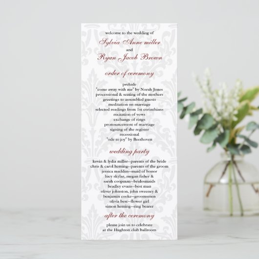 Damask Wedding programma (Staand voorkant)
