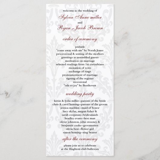 Damask Wedding programma (Voorkant)