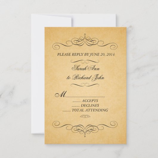 Damask Wedding RSVP Swirls Flourish (Voorkant)