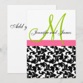 Damask Wedding Uitnodiging Monogram Groen Roze (Voorkant / Achterkant)