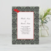 Damask Wedding-uitnodigingen met Red Trim Self Hos Kaart (Staand voorkant)