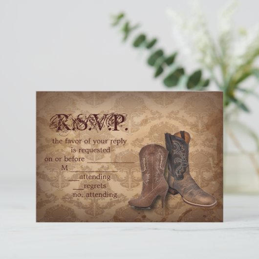 Damask Western Cowboy mariage réponse RSVP (Debout devant)