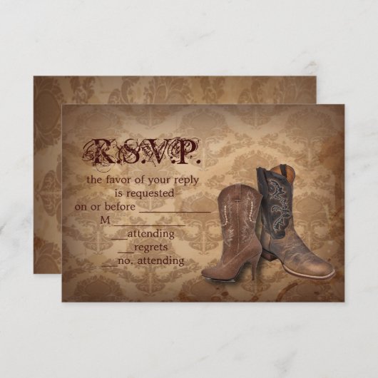 Damask Western Cowboy mariage réponse RSVP (Devant / Derrière)