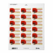 Damask Whimsical Heart Leafed Tree Red Pink Stippe Etiket (Full Sheet)