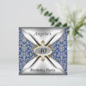 Damask White Anniversaire Fête Invitation (Debout devant)