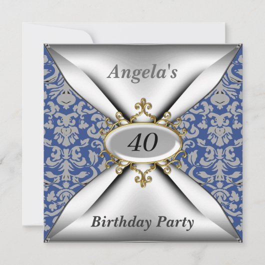 Damask White Anniversaire Fête Invitation (Devant)