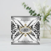 Damask White Birthday Party Celebration Invitation Kaart (Staand voorkant)