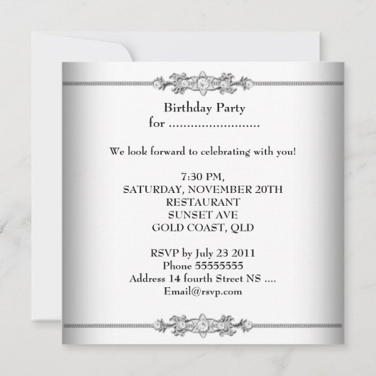 Damask White Black Birthday Party Kaart (Achterkant)