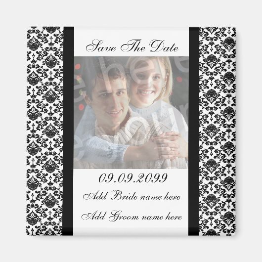 Damask White Enregistrer La Date Photo Magnet (Devant)