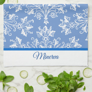 Damask White met Editable Border Theedoek