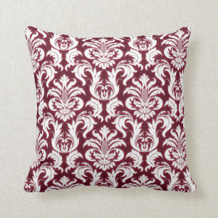 Damask White Metallic Burgundy Bordeaux Red Velvet Kussen