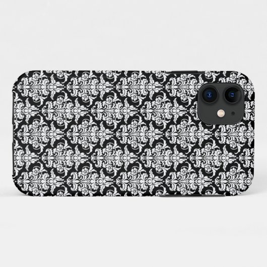 Damask - White op Black iPhone Case (Achterkant (horizontaal))