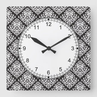 Damask White op Black Vierkante Klok