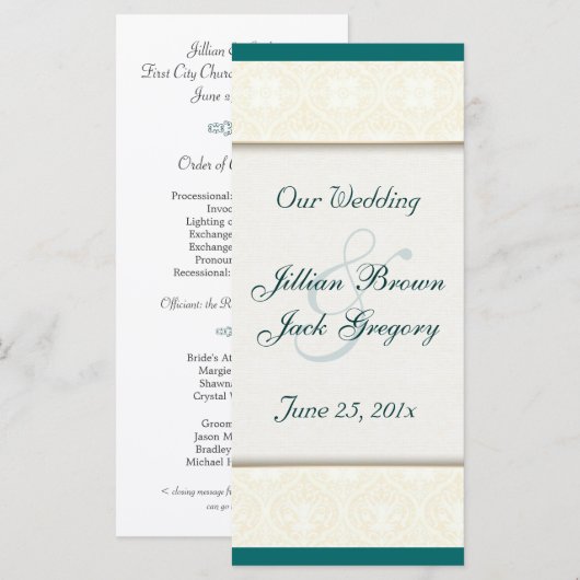 Damask White WEDDING Programme (Devant / Derrière)