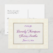 Damask White Wedding RSVP Uitnodiging Briefkaart (Voorkant / Achterkant)