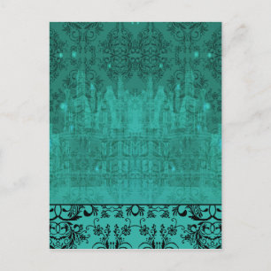 Damask Wildbloemen, ANGEL'S CASTLE in Turquoise Briefkaart