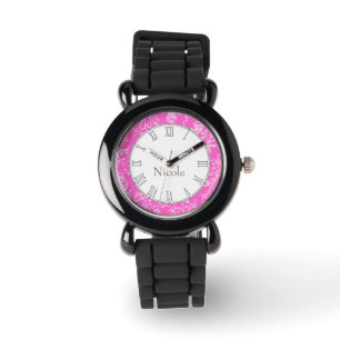 Damask wildflower print roze naam polshorloge horloge