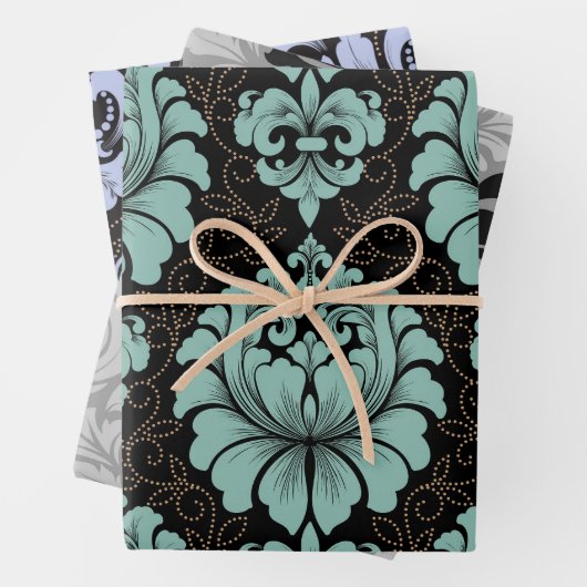 Damask Wrapping Paper Flat Sheet Set of 3 (In situ)