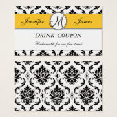 Damask Yellow Mariage Carte Coupon de boisson grat (Devant & derrière)
