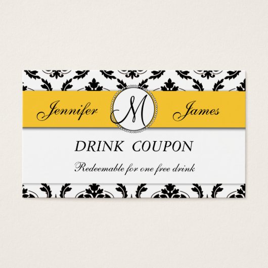 Damask Yellow Mariage Carte Coupon de boisson grat (Devant)