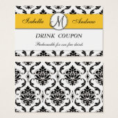 Damask Yellow Mariage Carte Coupon de boisson grat (Devant & derrière)