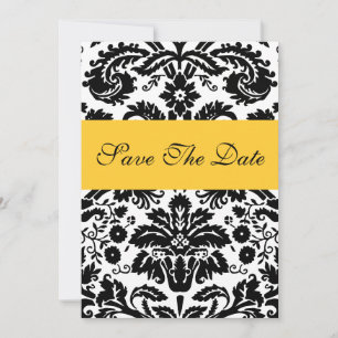 Damask Yellow Save the Date Wedding Announounding